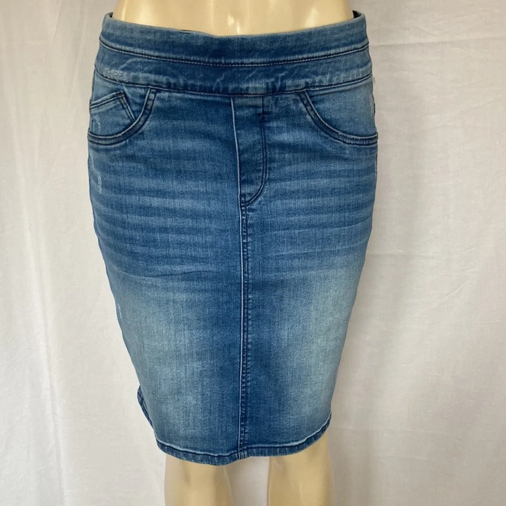 DEMOCRACY Jeans DISTRESSED Blue Denim Size 6 Pull On Glider Pencil Skirt NWOT_2